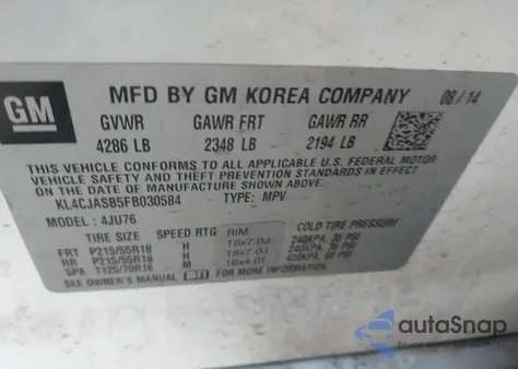 2015 Buick Encore from USA, damaged, VIN KL4CJASB5FB030584